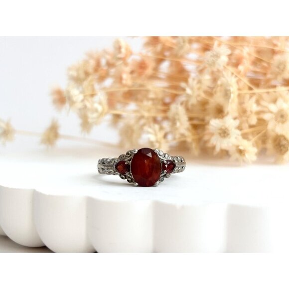 Art Deco Natural Multi Gemstone Garnet Sterling Silver Vintage Ring - sz 7.25 - Picture 10 of 10